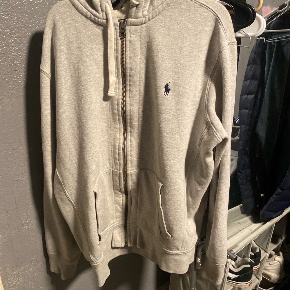 Grey polo Ralph Lauren zip up barley worn